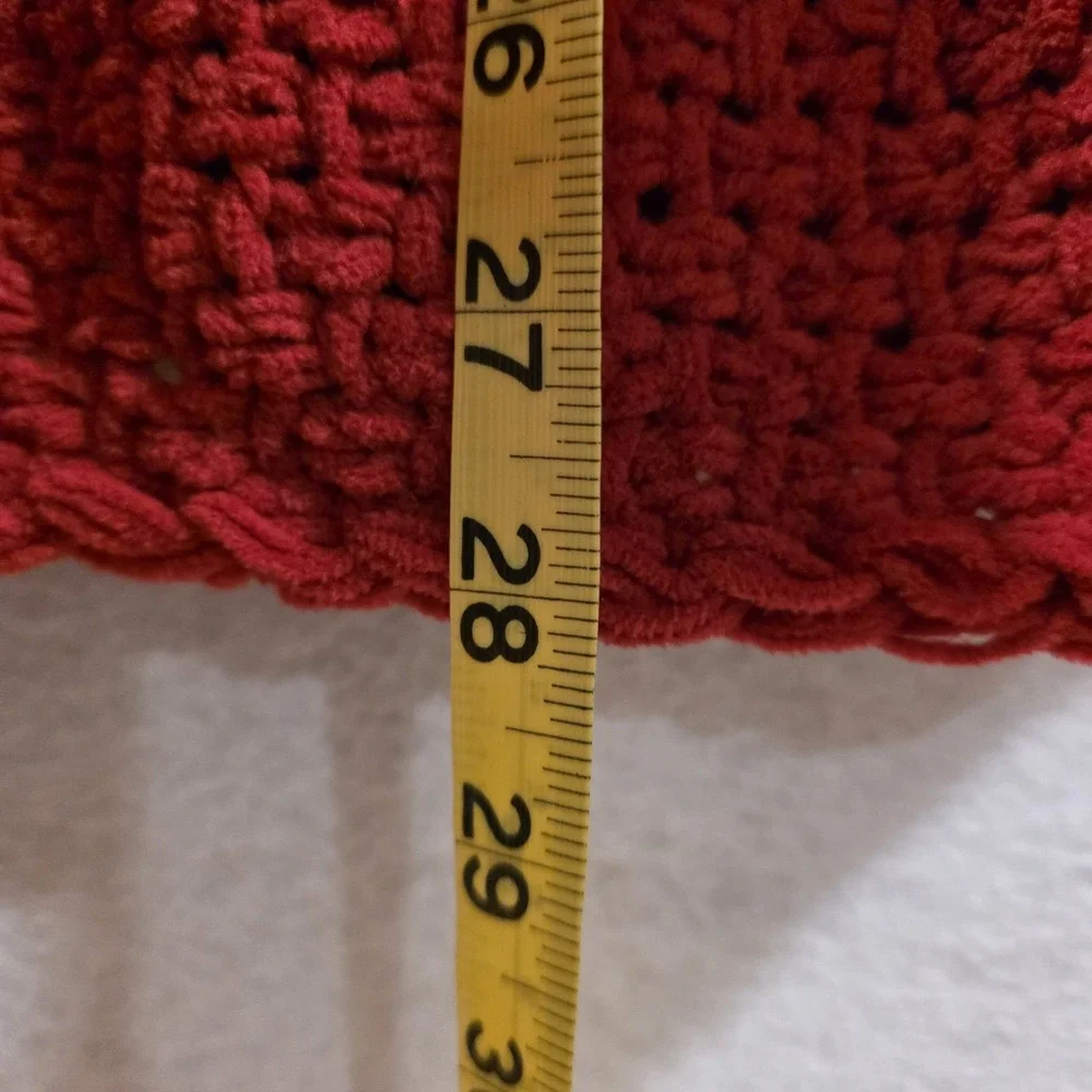 Bee & Willow Deep Red Woven Knit Crochet Christmas Tree Skirt XL 56" GrannyCore - Picture 5 of 8